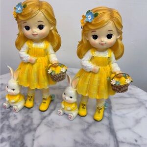 Yellow Girl Doll with Bunny Basket - decor